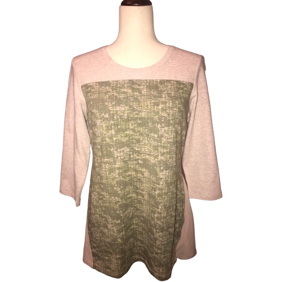 Knit Top LOGO Lounge by Lori Goldstein Size Small Light Pink Sage Green Pockets - Picture 10 of 10